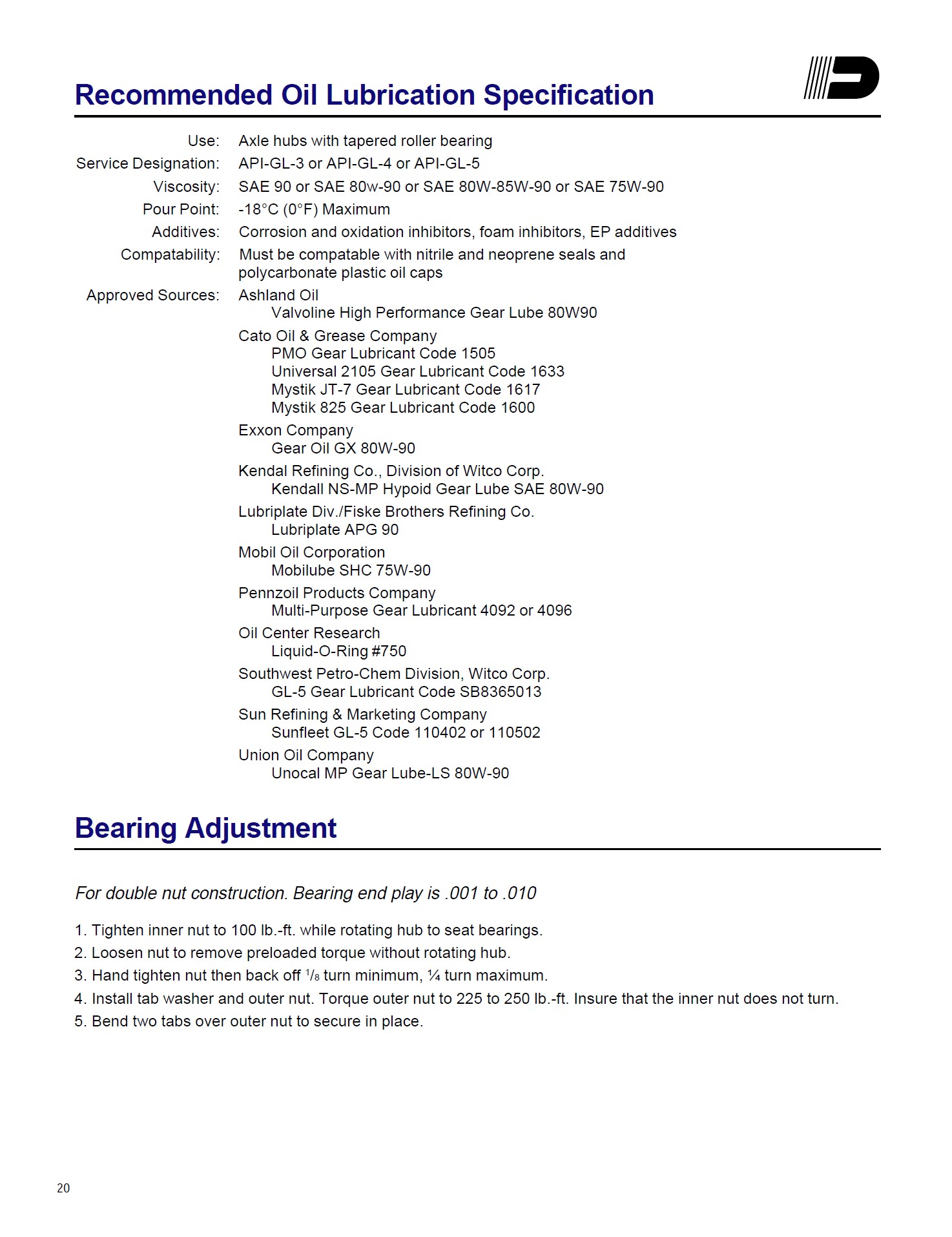 Bearing Adjustment